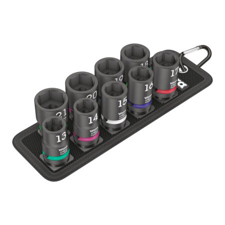 Juego de vasos de impacto Wera Belt C Impaktor 1, con correa textil y nueve vasos de alta resistencia para llaves de impacto de 1/2".
