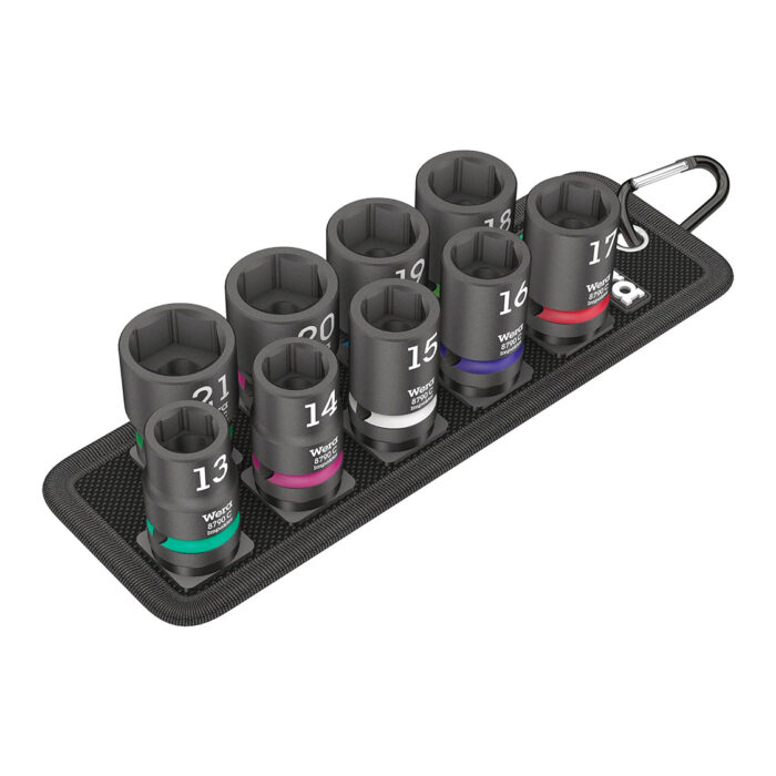 Juego de vasos de impacto Wera Belt C Impaktor 1, con correa textil y nueve vasos de alta resistencia para llaves de impacto de 1/2".