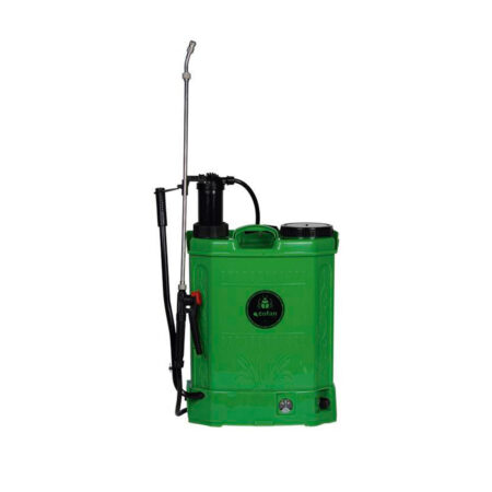 Pulverizador eléctrico de mochila 16 litros con batería recargable 12V y opción de uso manual, lanza de acero inoxidable y correas acolchadas