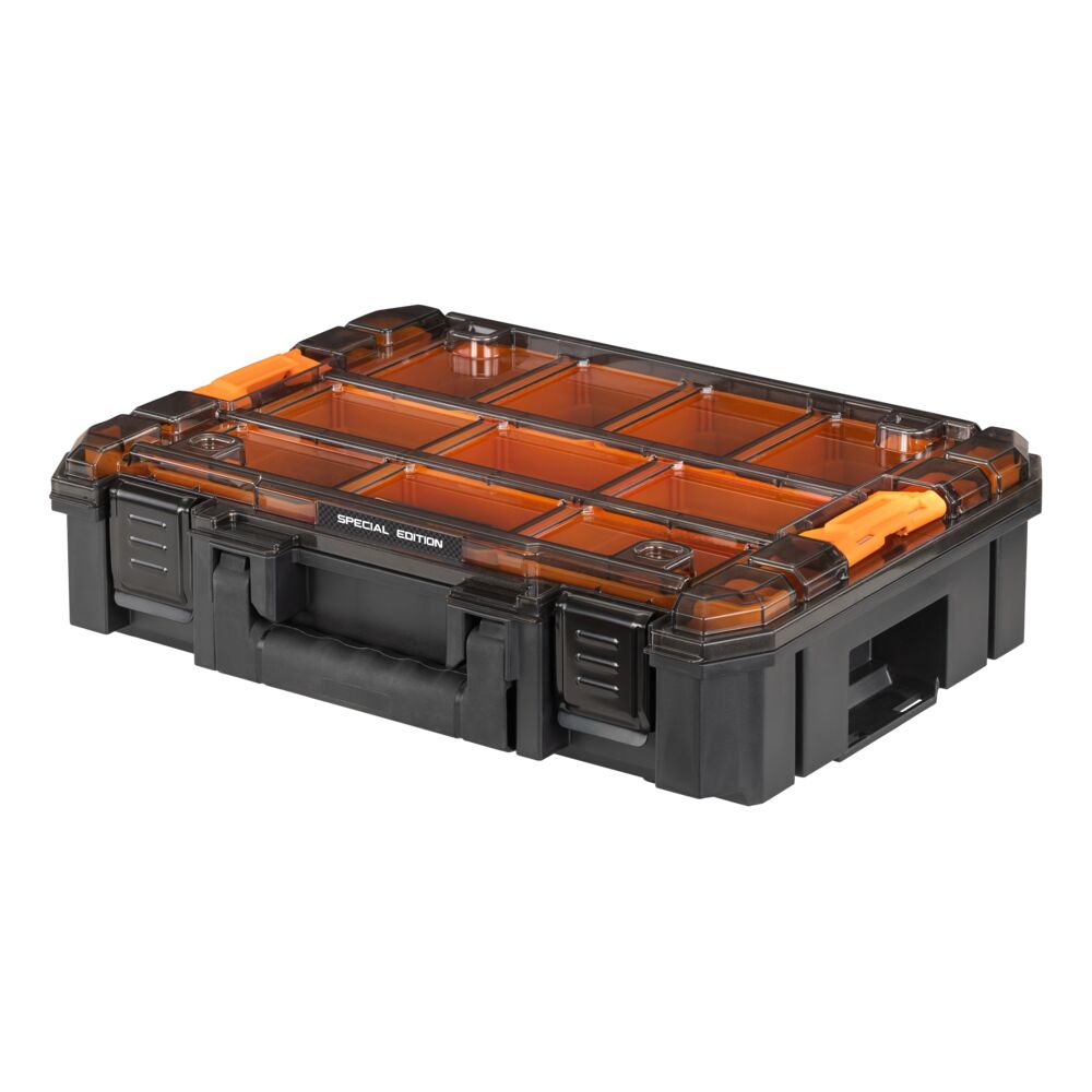 Organizador superior con gavetas extraíbles para clasificación de tornillería y accesorios.
