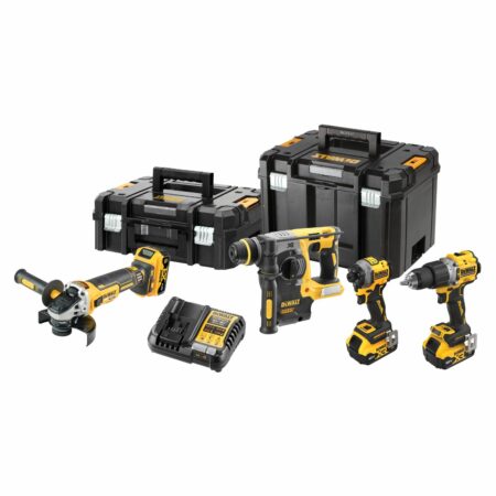 Kit Dewalt DCK429P3T con taladro percutor, atornillador de impacto, martillo SDS-Plus, amoladora 125 mm, 3 baterías XR 5Ah, cargador y maletines TSTAK