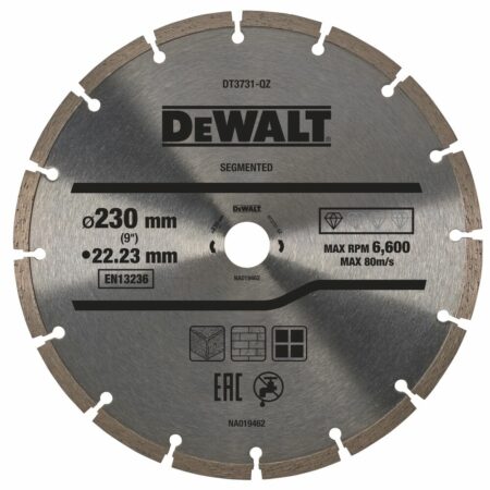 Disco de diamante segmentado DeWalt DT3731-QZ de 230mm para corte en seco de hormigón