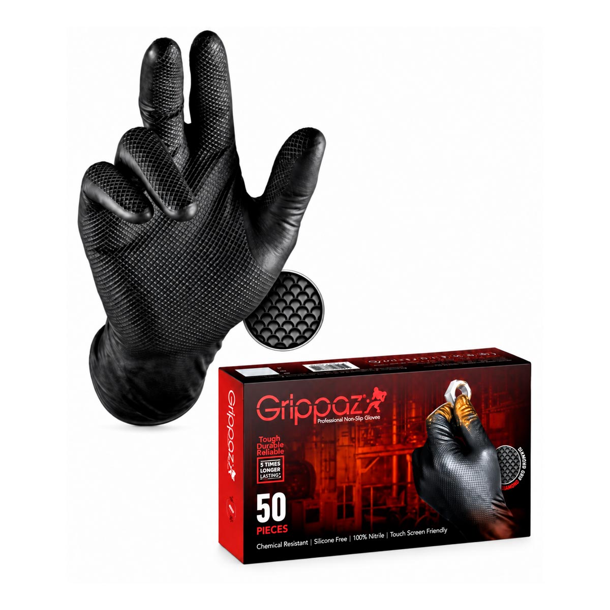Guante de Nitrilo Negro Grippaz 246/XXL Skins 50uds