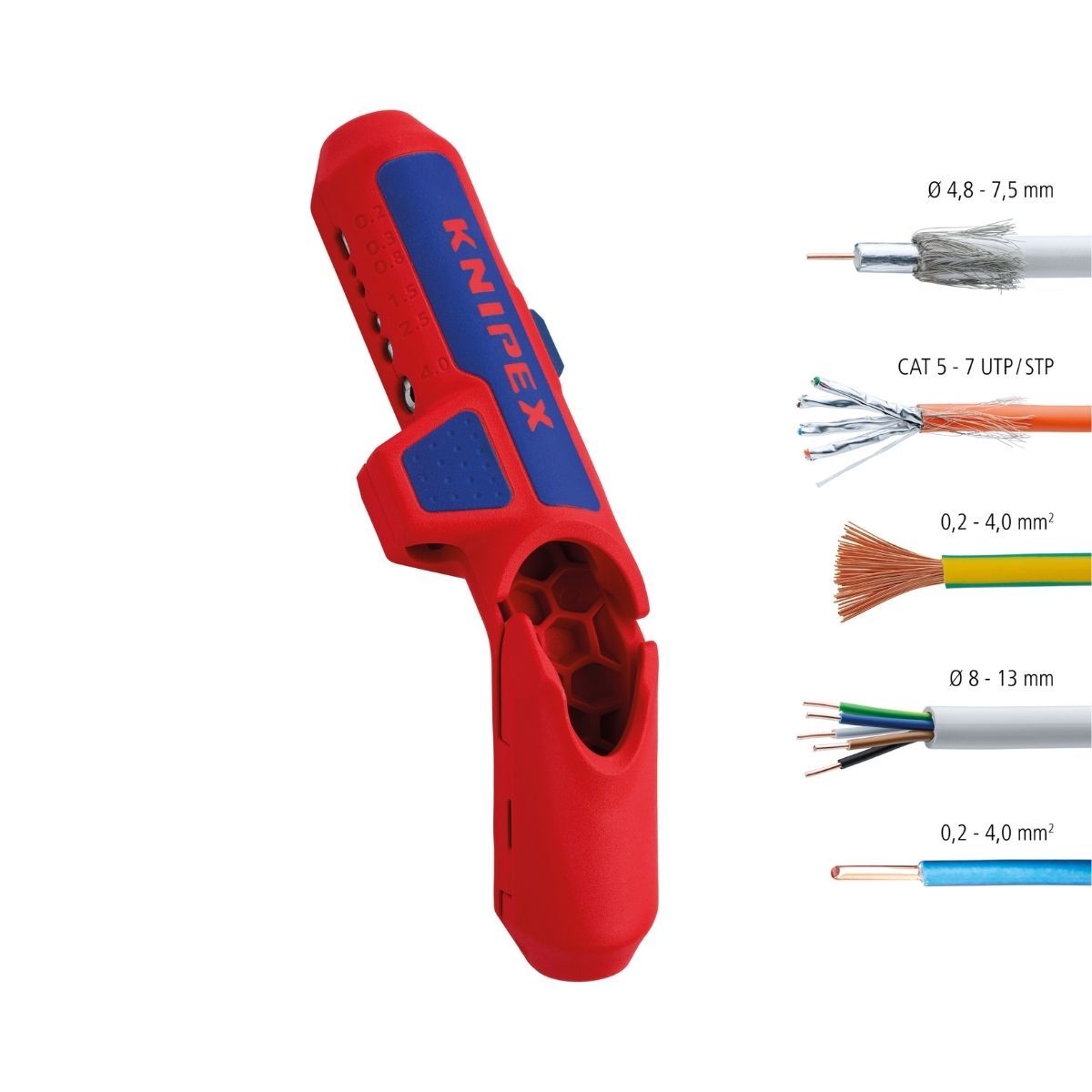Knipex 16 95 01 SB ErgoStrip pelacables universal 135 mm