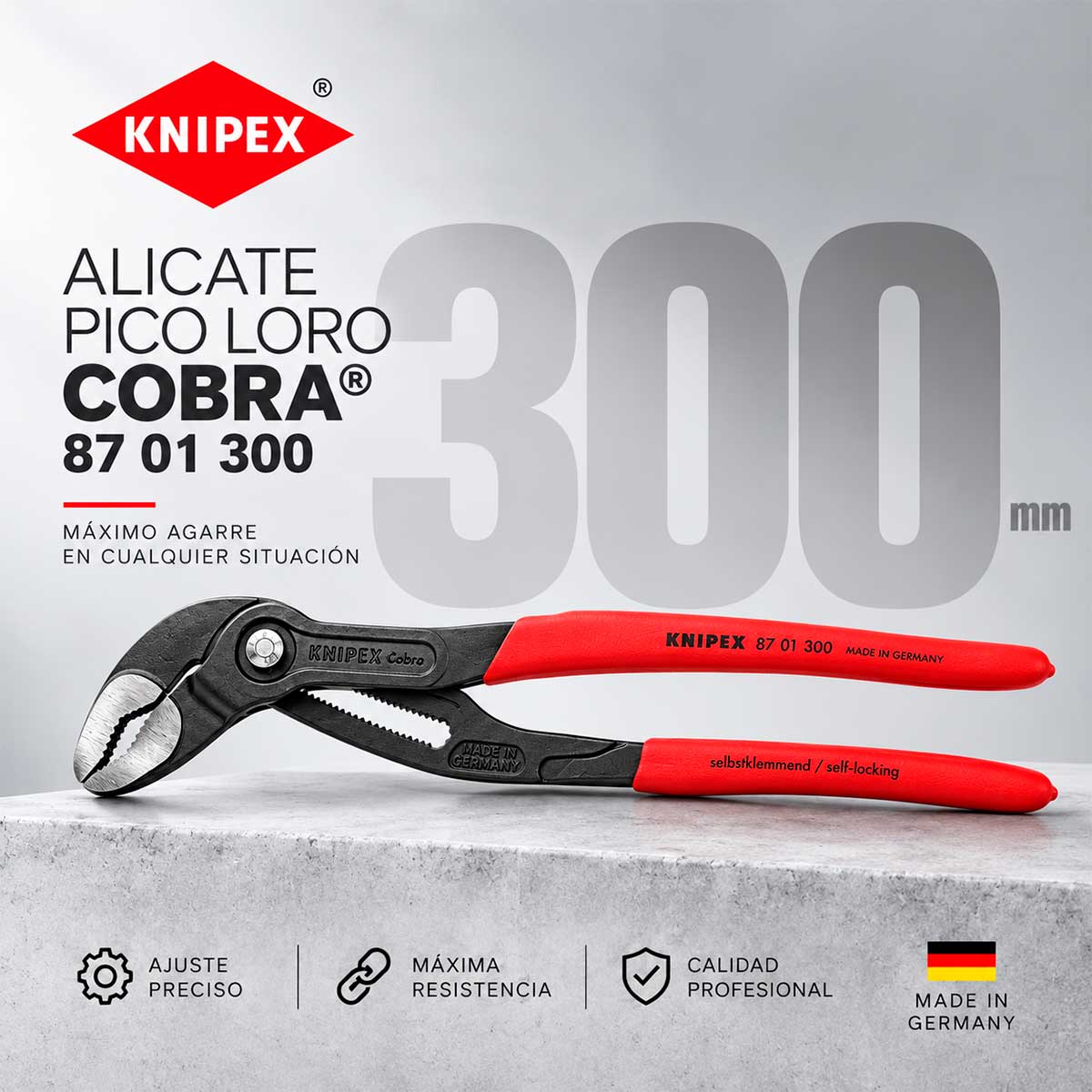 Alicate pico loro cobra de Knipex 300 mm . Fabricado en alemani Uso profesional