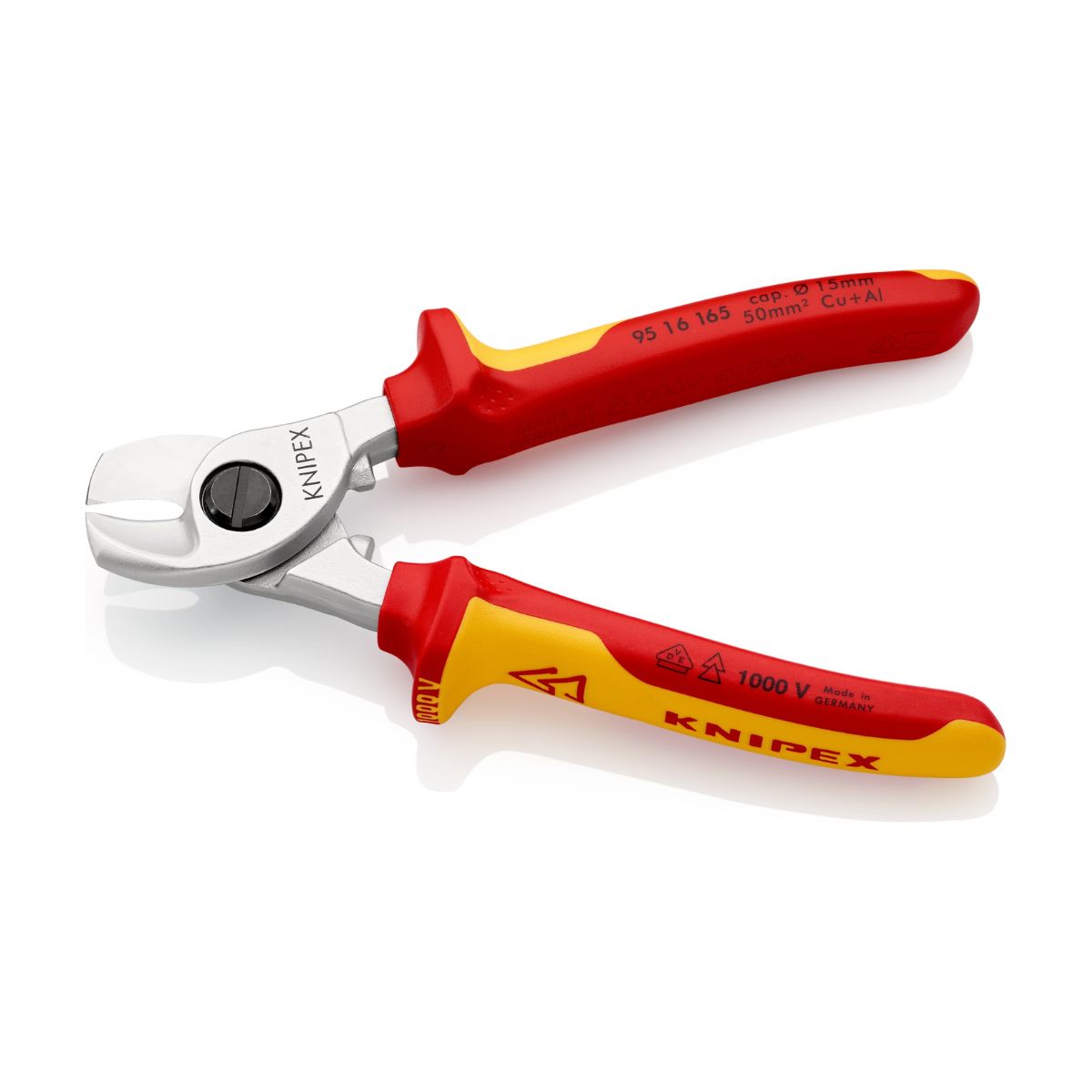 Knipex 95 16 165 con mangos bicomponentes aislados rojo y amarillo