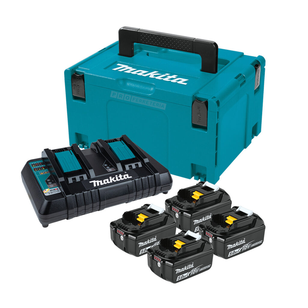 Kit Batería Y Cargador Makita LXT 18V 5.0Ah - Incluye Maletín MAKPAC, Herramienta Profesional