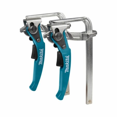 Juego de dos pinzas de sujeción metálicas Makita 199826-6 para carriles guía.