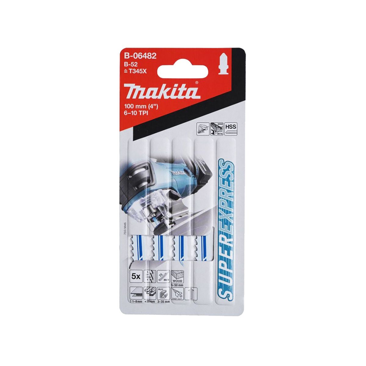 Makita B-06482 hoja de sierra de calar 100 mm HSS B-52 para madera y metal (5 uds) - Imagen 2