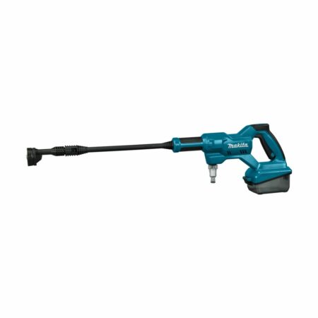 Makita DHW180Z hidrolimpiadora portátil LXT 18V con manguera y accesorios sobre fondo neutro