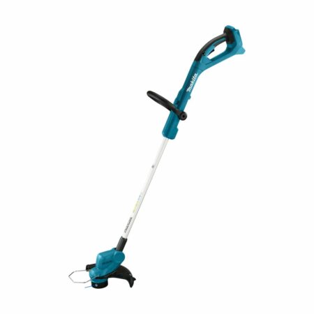 Makita DUR193 cortabordes LXT 18V con eje telescópico sobre fondo neutro