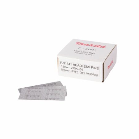 makita-f-31841-clavos-pin-23ga-30mm.jpg" alt="Makita F-31841 caja de 10.000 clavos tipo pin de 0,6 x 30 mm 23 Ga en acero galvanizado para clavadora de acabado