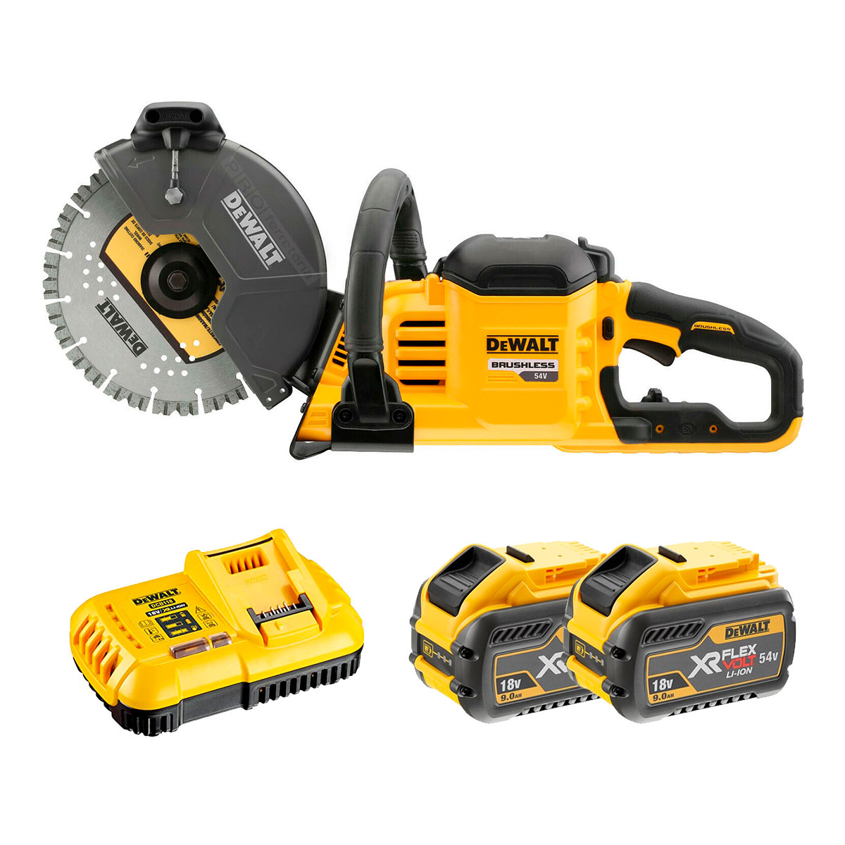 Scie à Béton Sans Fil DeWalt DCS690X2-QW - 54V FlexVolt, Moteur Brushless, Coupe 82 Mm, Carter Orientable