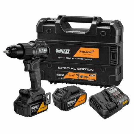 Kit DeWALT DCD86MP2T-QW con taladro percutor McLaren, 2 baterías XR 5 Ah, cargador XR y maletín TSTAK