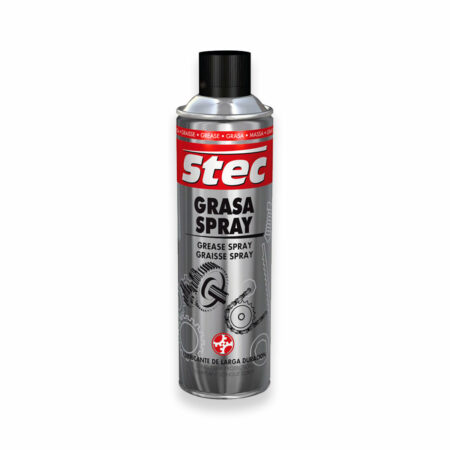 Krafft STEC Grasa Spray 500 ml, lubricante universal de larga duración resistente al agua y altas temperaturas, ideal para cadenas y mecanismos metálicos.