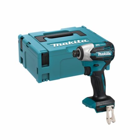Makita DTD158Z atornillador de impacto LXT 18V Brushless 170 Nm con portapuntas hexagonal 1/4" y dial de velocidad variable, vista lateral sin batería con maletín