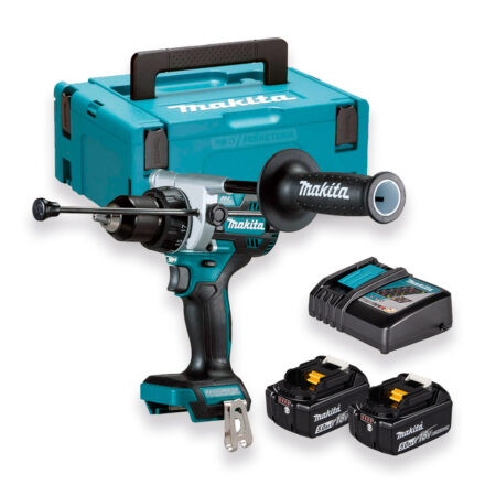 Taladro percutor Makita DHP492RTJ con maletín Makpac, dos baterías de 5 Ah y cargador